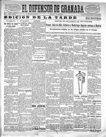 'El Defensor de Granada  : diario político independiente' - Año L Número 26388 Ed. Tarde - 1929 Julio 03
