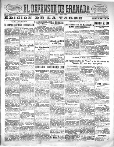 'El Defensor de Granada  : diario político independiente' - Año L Número 26392 Ed. Tarde - 1929 Julio 05