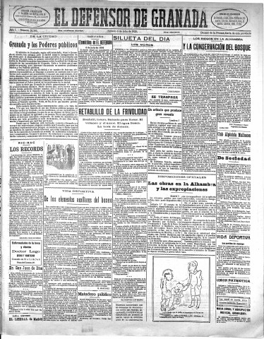 'El Defensor de Granada  : diario político independiente' - Año L Número 26393 Ed. Mañana - 1929 Julio 06