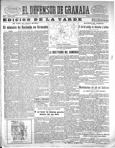 'El Defensor de Granada  : diario político independiente' - Año L Número 26396 Ed. Tarde - 1929 Julio 08