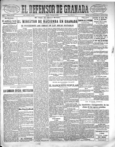 'El Defensor de Granada  : diario político independiente' - Año L Número 26397 Ed. Mañana - 1929 Julio 09