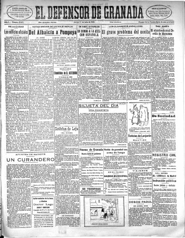 'El Defensor de Granada  : diario político independiente' - Año L Número 26401 Ed. Mañana - 1929 Julio 11