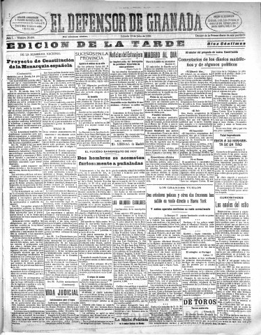 'El Defensor de Granada  : diario político independiente' - Año L Número 26406 Ed. Tarde - 1929 Julio 13