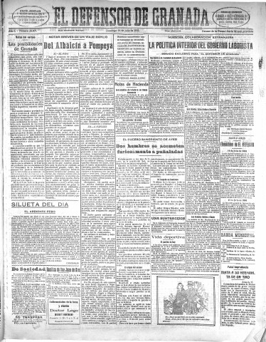 'El Defensor de Granada  : diario político independiente' - Año L Número 26407 Ed. Mañana - 1929 Julio 14