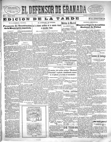'El Defensor de Granada  : diario político independiente' - Año L Número 26408 Ed. Tarde - 1929 Julio 15