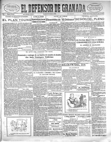 'El Defensor de Granada  : diario político independiente' - Año L Número 26409 Ed. Mañana - 1929 Julio 16