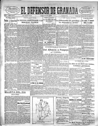 'El Defensor de Granada  : diario político independiente' - Año L Número 26417 Ed. Mañana - 1929 Julio 20