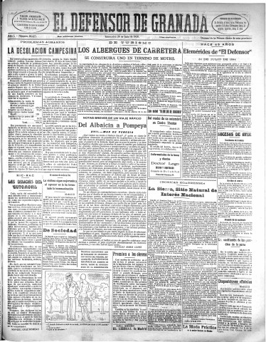 'El Defensor de Granada  : diario político independiente' - Año L Número 26423 Ed. Mañana - 1929 Julio 24
