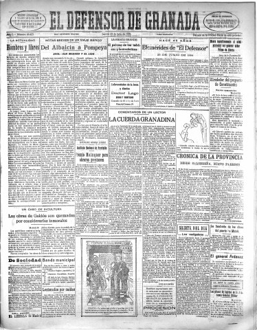 'El Defensor de Granada  : diario político independiente' - Año L Número 26425 Ed. Mañana - 1929 Julio 25
