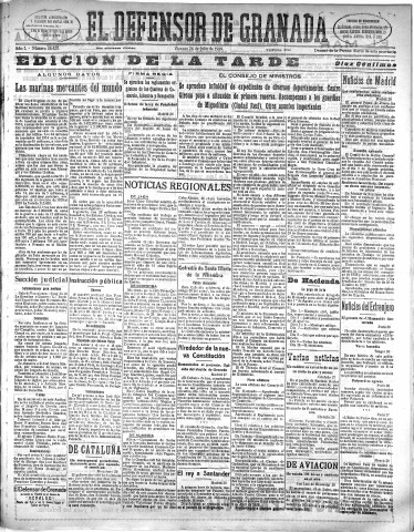 'El Defensor de Granada  : diario político independiente' - Año L Número 26428 Ed. Tarde - 1929 Julio 26