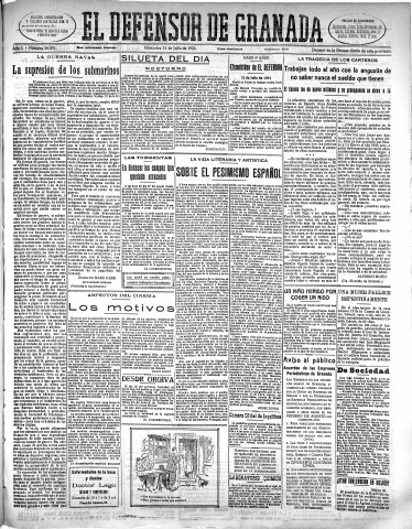 'El Defensor de Granada  : diario político independiente' - Año L Número 26435 Ed. Mañana - 1929 Julio 31