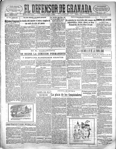 'El Defensor de Granada  : diario político independiente' - Año L Número 26439 Ed. Mañana - 1929 Agosto 02
