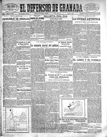 'El Defensor de Granada  : diario político independiente' - Año L Número 26453 Ed. Mañana - 1929 Agosto 10