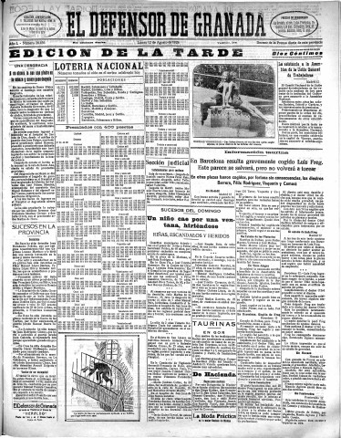 'El Defensor de Granada  : diario político independiente' - Año L Número 26456 Ed. Tarde - 1929 Agosto 12