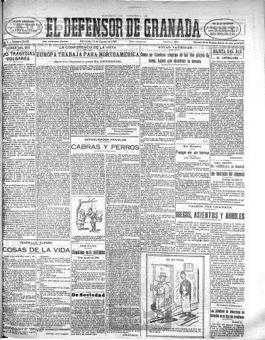'El Defensor de Granada  : diario político independiente' - Año L Número 26459 Ed. Mañana - 1929 Agosto 14