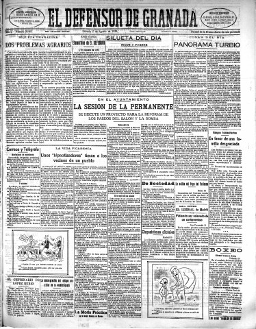 'El Defensor de Granada  : diario político independiente' - Año L Número 26465 Ed. Mañana - 1929 Agosto 17