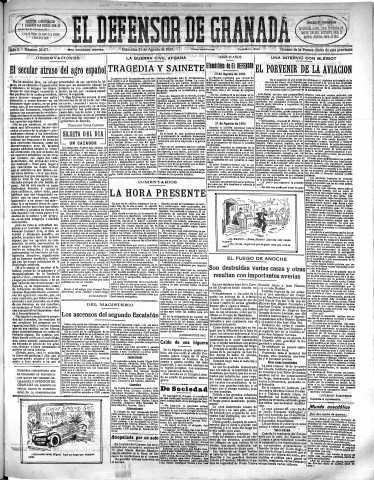 'El Defensor de Granada  : diario político independiente' - Año L Número 26471 Ed. Mañana - 1929 Agosto 21