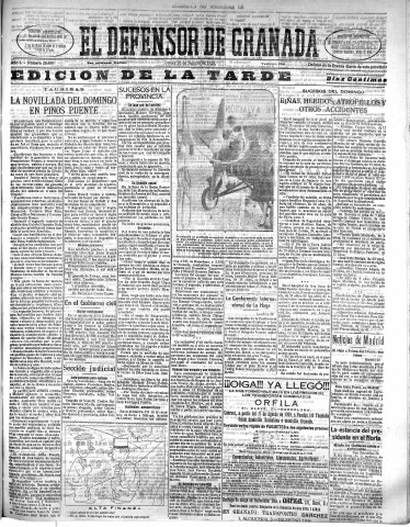 'El Defensor de Granada  : diario político independiente' - Año L Número 26480 Ed. Tarde - 1929 Agosto 26