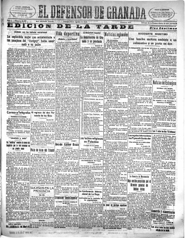 'El Defensor de Granada  : diario político independiente' - Año L Número 26487 Ed. Tarde - 1929 Agosto 30