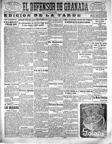 'El Defensor de Granada  : diario político independiente' - Año L Número 26489 Ed. Tarde - 1929 Agosto 31
