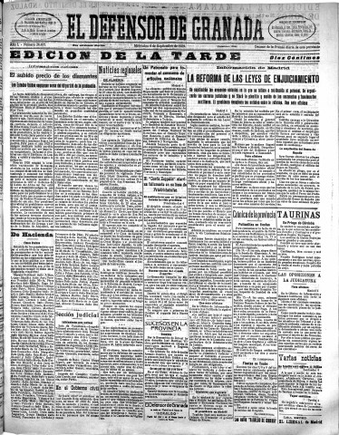 'El Defensor de Granada  : diario político independiente' - Año L Número 26495 Ed. Tarde - 1929 Septiembre 04