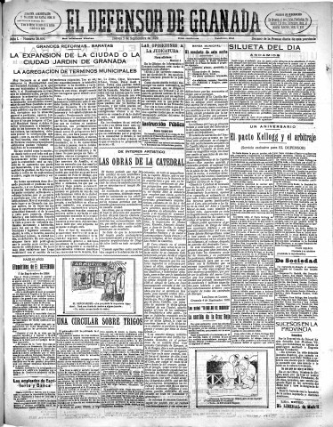 'El Defensor de Granada  : diario político independiente' - Año L Número 26496 Ed. Mañana - 1929 Septiembre 05