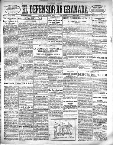 'El Defensor de Granada  : diario político independiente' - Año L Número 26500 Ed. Mañana - 1929 Septiembre 07