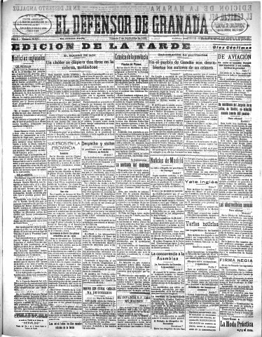 'El Defensor de Granada  : diario político independiente' - Año L Número 26501 Ed. Tarde - 1929 Septiembre 07