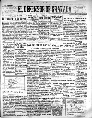 'El Defensor de Granada  : diario político independiente' - Año L Número 26504 Ed. Mañana - 1929 Septiembre 10