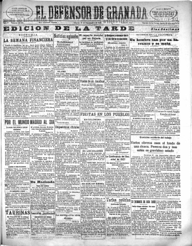 'El Defensor de Granada  : diario político independiente' - Año L Número 26505 Ed. Tarde - 1929 Septiembre 10