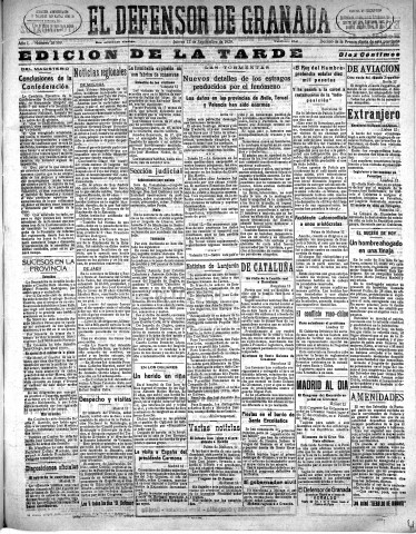 'El Defensor de Granada  : diario político independiente' - Año L Número 26509 Ed. Tarde - 1929 Septiembre 12