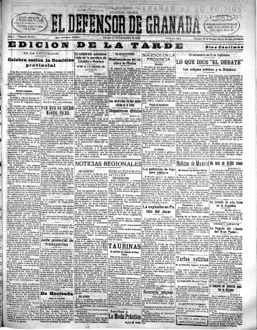 'El Defensor de Granada  : diario político independiente' - Año L Número 26511 Ed. Tarde - 1929 Septiembre 13