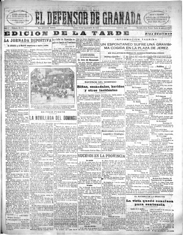 'El Defensor de Granada  : diario político independiente' - Año L Número 26515 Ed. Tarde - 1929 Septiembre 16