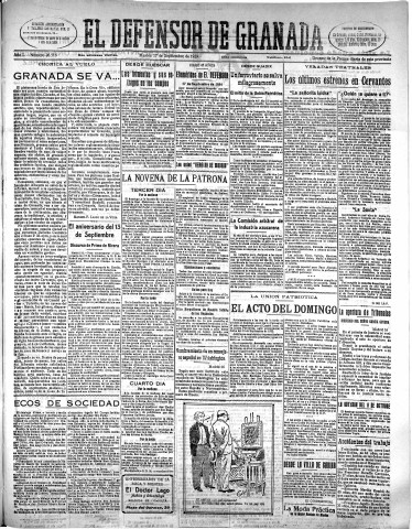 'El Defensor de Granada  : diario político independiente' - Año L Número 26516 Ed. Mañana - 1929 Septiembre 17