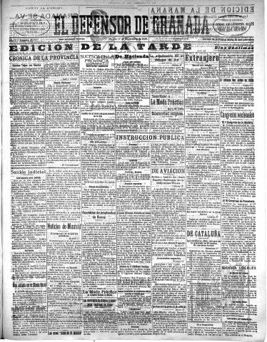 'El Defensor de Granada  : diario político independiente' - Año L Número 26517 Ed. Tarde - 1929 Septiembre 17