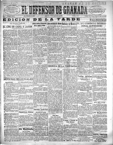 'El Defensor de Granada  : diario político independiente' - Año L Número 26519 Ed. Tarde - 1929 Septiembre 18