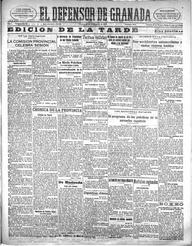 'El Defensor de Granada  : diario político independiente' - Año L Número 26523 Ed. Tarde - 1929 Septiembre 20