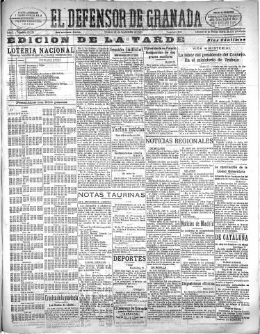 'El Defensor de Granada  : diario político independiente' - Año L Número 26525 Ed. Tarde - 1929 Septiembre 21