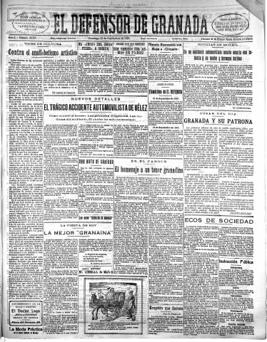 'El Defensor de Granada  : diario político independiente' - Año L Número 26526 Ed. Mañana - 1929 Septiembre 22