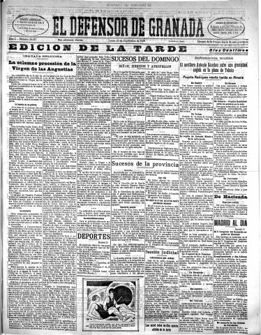'El Defensor de Granada  : diario político independiente' - Año L Número 26527 Ed. Tarde - 1929 Septiembre 23