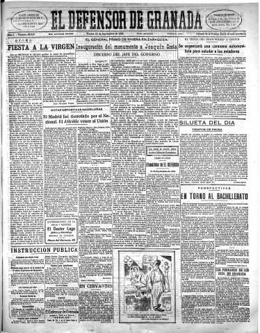 'El Defensor de Granada  : diario político independiente' - Año L Número 26528 Ed. Mañana - 1929 Septiembre 24