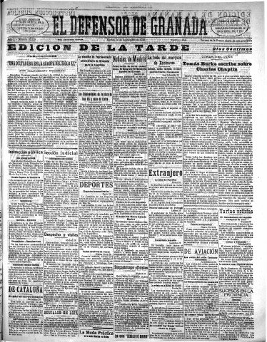 'El Defensor de Granada  : diario político independiente' - Año L Número 26529 Ed. Tarde - 1929 Septiembre 24