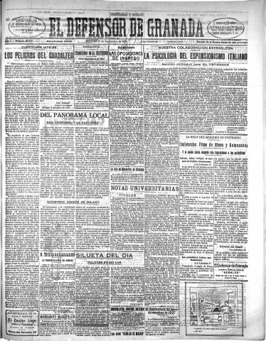 'El Defensor de Granada  : diario político independiente' - Año L Número 26530 Ed. Mañana - 1929 Septiembre 25