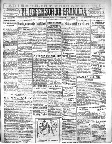 'El Defensor de Granada  : diario político independiente' - Año L Número 26532 Ed. Mañana - 1929 Septiembre 26