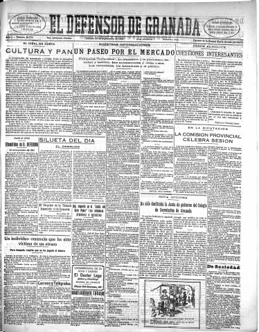 'El Defensor de Granada  : diario político independiente' - Año L Número 26536 Ed. Mañana - 1929 Septiembre 28