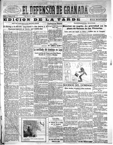 'El Defensor de Granada  : diario político independiente' - Año L Número 26539 Ed. Tarde - 1929 Septiembre 30