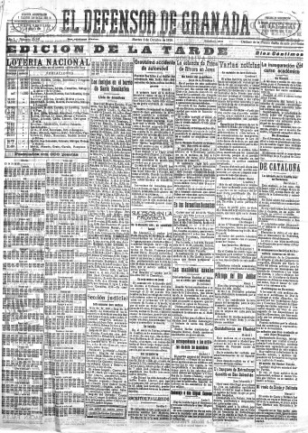 'El Defensor de Granada  : diario político independiente' - Año L Número 26541 Ed. Tarde - 1929 Octubre 01