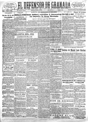 'El Defensor de Granada  : diario político independiente' - Año L Número 26544 Ed. Mañana - 1929 Octubre 03