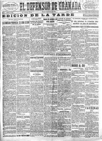 'El Defensor de Granada  : diario político independiente' - Año L Número 26547 Ed. Tarde - 1929 Octubre 04