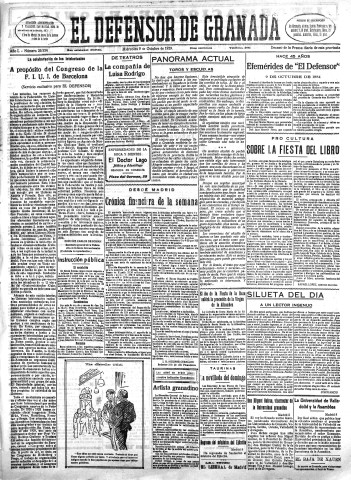 'El Defensor de Granada  : diario político independiente' - Año L Número 26554 Ed. Mañana - 1929 Octubre 09